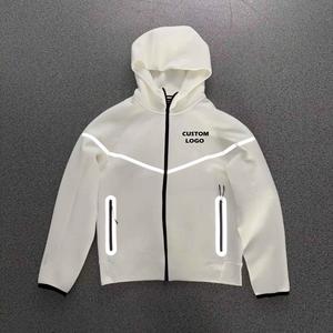 2025 vente chaude logo personnalisé Tech polaire automne hiver haut marque de mode 2pc à capuche décontracté coton épais réfléchissant hommes survêtement - Product Image 2