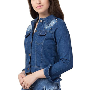 Vente en gros de vestes en denim à la mode pour femmes veste en jean courte pour dames veste en jean OEM personnalisé fournisseurs de vêtements décontractés pour femmes - Product Image 5