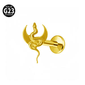 <span class=keywords><strong>Piercing</strong></span> d'<span class=keywords><strong>oreille</strong></span> G23 Snake Moon Top Flat Back 16G à filetage interne, labret pour le nez, titane <span class=keywords><strong>de</strong></span> qualité implantable 14K, bijoux pour femmes et hommes - Product Image 3