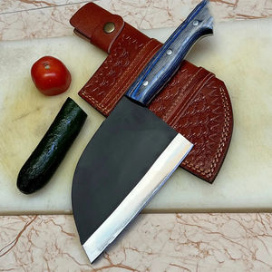 Couteau de chef Burraq en acier carbone fait main, multifonctionnel, motif goutte de pluie, étui en cuir, options DIY OEM, manche en bois - Product Image 4