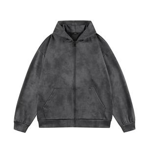 Sudadera con capucha de hombre 100% algodón, estilo streetwear, con pedrería, estampado serigrafiado, efecto descolorido por el sol, dobladillo sin rematar, oversize, para otoño, con lavado ácido vintage - Product Image 1