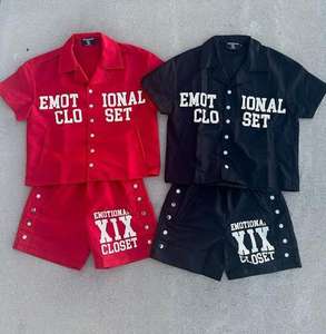 Conjunto informal de dos piezas de verano para hombre, ropa de calle, camisa de manga corta con botones de tela de rizo, pantalones cortos de playa para vacaciones - Product Image 5