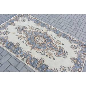 Alfombra de lana turca Vintage, diseño de retazos clásico blanco y azul, alfombra de tejido plano de 3,9x6,6 pies, decoración para sala de estar, látex de 4m - Product Image 4