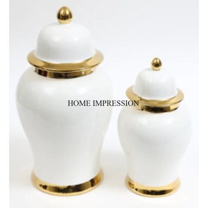 Bocaux à gingembre en métal robuste, finition émail blanc, placage or, design moderne pour une utilisation en cuisine, préservation de la fraîcheur - Product Image 2