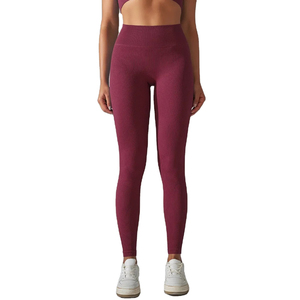 Mallas de Yoga elásticas de cintura alta para mujer, ropa de gimnasio acanalada blanca para Fitness, pantalones de Yoga ajustados de cintura alta con patrón sólido - Product Image 4