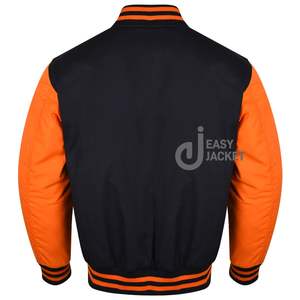 Custom Men's <b>Jackets</b> letterman <b>Real</b> <b>Leather</b> Varsity <b>Jacket</b> Black with Orange Color Embroidery Logos and Labels <b>jacket</b> for men - Product Image 2