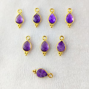 Amatista pequeña forma de pera colgante de piedras preciosas oro Vermeil elegante bisel conjunto encantos para hacer hallazgos de pendientes - Product Image 1