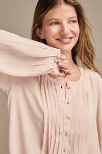 Chemisier vintage bohème en viscose non tissée avec broderie plissée unie/florale, service ODM pour femmes, été/hiver - Product Image 3