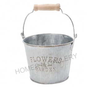 Latest 2023 Metal Iron Amazing Design <b>Small</b> Home Decorative Tin Flower Buckets <b>Pots</b> In Antique Finished With Wooden Handle - Product Image 1