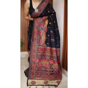 Sari de Seda Pashmina Estampado con Pieza de Blusa de 6.3 Metros para Bodas - Product Image 6