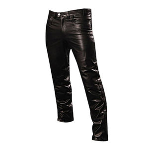 กางเกงผ้าควิลท์สำหรับผู้ชายกางเกงหนังวัวแท้ทรงตรงเอวกลางสไตล์สตรีทปรับแต่งได้ - Product Image 1