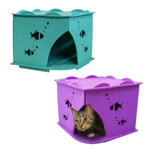 Maison pour animaux de compagnie écologique personnalisable en feutre avec découpes en forme de poisson, détachable, empilable, pliable, amovible, lavable, design intérieur - Product Image 1