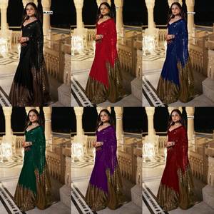 Indian Designer Sequence <b>Saree</b> / Sari <b>for</b> <b>Women</b> Latest Designer Sequence Sarees Indian Sequins Sarees Party Wear Wedding - Product Image 1