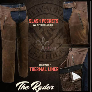 Pantalones de Motocicleta para Hombre, Estilo Vintage, Cuero PU Marrón Crazy Horse, Cierre a Presión, Forro Térmico, para Todas las Temporadas, Color Personalizado - Product Image 4