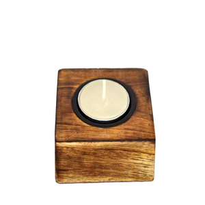 Base ronde en sapin antique avec fer noir fabriqué à la main Vintage chandelier en bois vieilli bougeoirs de table dernier décor à la maison - Product Image 2