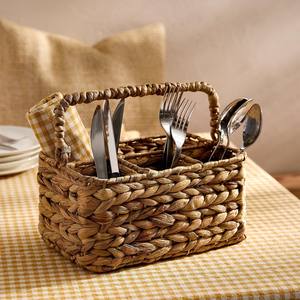 Cesta Porta Cubiertos de Jacinto de Agua Natural, Organizador de Utensilios de Mimbre Hecho a Mano, Almacenamiento de Cubiertos para la Encimera de la Cocina - Product Image 1