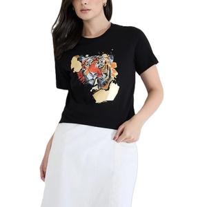 T-shirt en jersey 100 % coton pour femme, nouveau, à manches courtes, décontracté, respirant, imprimé, motif uni, teint, compressé, pour l'été - Product Image 5