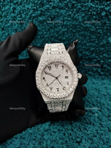 Montre de luxe unisexe VVS Moissanite avec diamant, passe personnalisée, bracelet en acier inoxydable glacé avec fenêtre en verre, style hip hop - Product Image 2