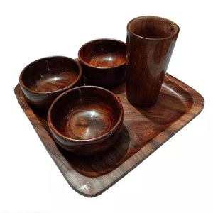 Service de table en bois d'acacia, assiettes rondes en bois léger pour les plats, collation, Dessert, artisanat naturel et produit Offre Spéciale - Product Image 6