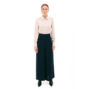 <b>Navy</b> Crepe Pencil <b>Wrap</b> Skirt with Slit Comfortable Knitted Viscose for Office Lady - Product Image 1