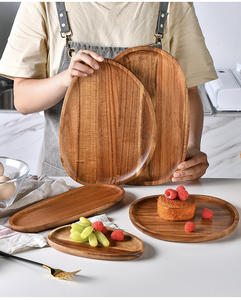 Juego de 5 Platos de Servir Irregulares de Madera de Acacia - Bandejas Ovaladas de Madera Natural para Aperitivos y Sushi - Product Image 4