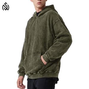 Fabricación de Pakistán 100% sudaderas con capucha de lavado ácido de algodón con logotipo personalizado ropa informal patrón sólido cuello con capucha - Product Image 5