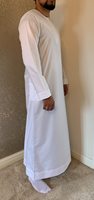 Thobe Traditionnel Marocain Islamique Blanc d'Hiver pour Hommes Adultes, Fait Main, Haute Qualité, Grande Taille, en Lin Respirant et Infroissable, Long
