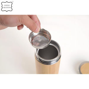 Bouteille d'eau en bambou isolée à double paroi écologique de 500ml en acier inoxydable avec couvercle en bambou Infuseur à thé - Product Image 5