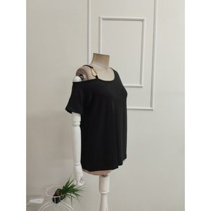 Women'<b>s</b> Short-Sleeved, One-Shoulder Viscose <b>Blouse</b> with Buckle Detail, 36530 - Black - Product Image 6