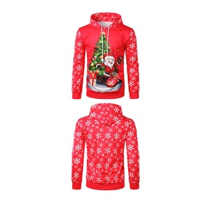 Unisex Red <b>Christmas</b> Santa Tree Winter Snowflake Hooded Pullover <b>Sweatshirt</b> 100% Cotton Fleece Oversized Quick Dry & Breathable - Product Image 3