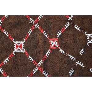 Tapis en laine turque vintage de 38x7 pieds, motif patchwork marron et blanc, technique de tissage à plat pour décorations de salon - Product Image 5