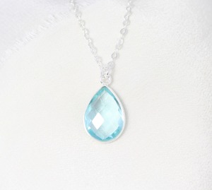 7x10mm Bleu Topaze À Facettes Pendentif Collier pour Femmes Élégant Décembre Pierre De Naissance Collier avec Argent Plaqué Lunette Boîte Chaîne - Product Image 1