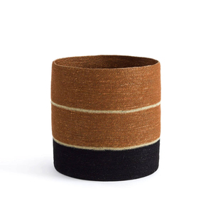 Panier de rangement minimaliste en jonc de mer tressé avec des rayures colorées pour la maison, le salon, panier rond multifonctionnel, pot de fleurs - Product Image 5