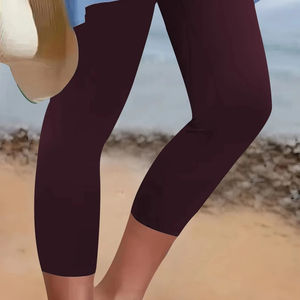 <b>Women's</b> Super Soft High Stretchy <b>Capri</b> Gym Leggings Breathable Workout Running Yoga Athletic <b>Pants</b> with Logo Waist Midi Length - Product Image 1