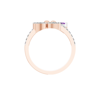 Bague de fiançailles en or massif 14 carats Bijouterie fine personnalisée Trillion d'améthyste synthétique et diamant de laboratoire IGI rhodié pour les fêtes - Product Image 4