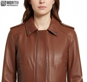Mesdames coupe-vent femmes à manches longues veste en cuir véritable vente chaude conception unique femmes vestes en cuir pour Street Wear personnalisé - Product Image 6