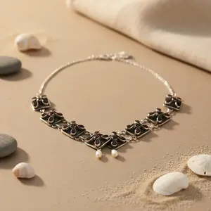 Collier en argent 925 avec pierres précieuses grenat, bijoux cadeau pour femmes - Product Image 2