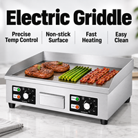 Grill électrique commercial à plaque plate, grande surface de cuisson, 3500W, double contrôle de température, en acier inoxydable, Teppanyaki de comptoir