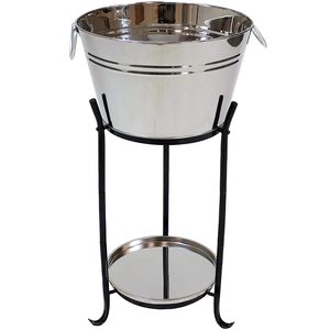 Cubo de hielo de acero redondo hecho a mano de latón AK con soporte de alta calidad en acabado plateado para Barware / Partyware - Product Image 5