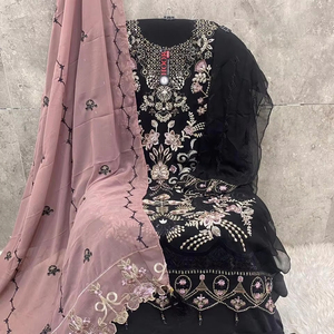 Hiver 52 (6XL) Style indien Shalwar Kameez Set pour adultes Georgette Top & Santoon Tissu avec Dupatta - Product Image 1