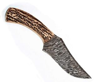 Couteau à lame fixe en Damas fait à la main, manche en corne confortable pour la chasse, le camping et le port quotidien - Product Image 1