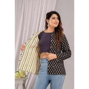 Veste noire matelassée en coton léger pour femme, imprimée - SHKL1016 - Product Image 4