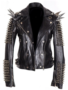 Veste en cuir véritable de qualité supérieure pour hommes, veste en cuir élégante à clous, veste en cuir de motard cloutée, fournisseur de vestes en cuir pour hommes - Product Image 6