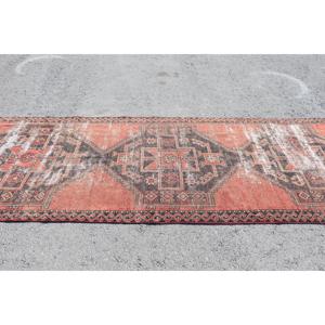 Tapis turc vintage 3,7x12,4 pi (114x378 cm), tapis en laine rouge - Product Image 3