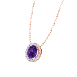 Collar con Colgante de Amatista de Corte Ovalado, Cadena de 18 Pulgadas, Chapado en Oro, Plata de Ley, 8.0 mm de Ancho, 1.2 g de Peso - Product Image 5