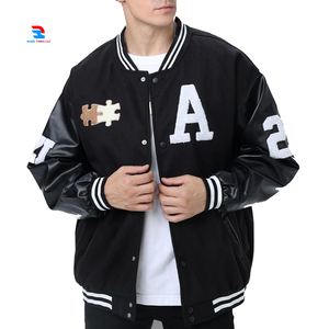 Veste universitaire à manches en cuir pour hommes avec patchs personnalisés Manteau d'hiver à col rond en laine 100% - Product Image 6