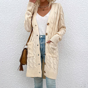 Nouveau Cardigan en Tricot pour <span class=keywords><strong>Femme</strong></span> Automne Hiver 2026 - Pull Long Torsadé, Boutonné, Motif Pluie Légère, Exportation UE/US - Product Image 3