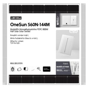 แผงโซลาร์เซลล์แบบโมโนคริสตัลไลน์ PERC ฮาล์ฟเซลล์ OneSun 560N-144M กำลังไฟ 800 วัตต์ กระจกหลังสีขาว มาตรฐาน TUV สำหรับตลาดสหรัฐอเมริกา ขนาด 182 มม. - Product Image 2