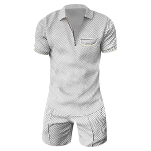 Conjunto de Polo y pantalones cortos para hombre Color Block Retro Patrón de rayas Manga corta Verano Casual Vacaciones Traje deportivo - Product Image 4