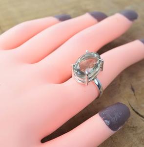 Amatista verde 925 Plata de ley Oval Piedra preciosa Anillo facetado Joyería hecha a mano Anillo elegante Regalo de amatista verde - Product Image 4